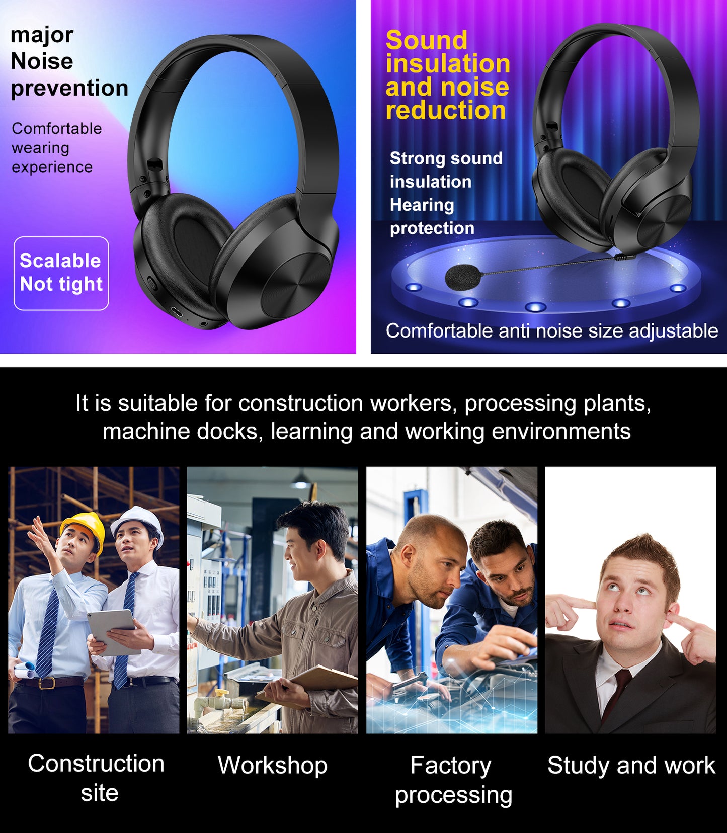 USB Wireless Bluetooth Headset with Microphone - Bluetooth 5.4, Active Noise Cancellation (ANC), Foldable Design, 60H Battery Life, Ideal for Work, Study, Play and Online Exams