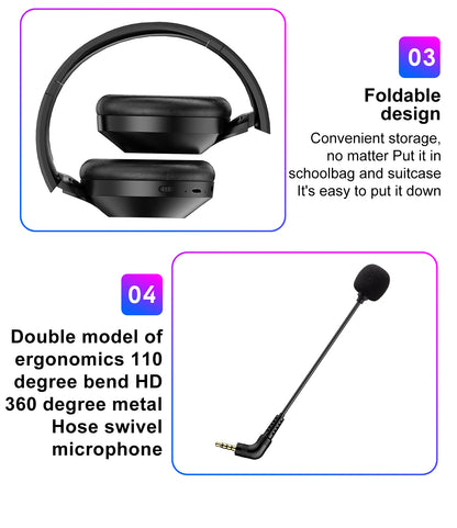 USB Wireless Bluetooth Headset with Microphone - Bluetooth 5.4, Active Noise Cancellation (ANC), Foldable Design, 60H Battery Life, Ideal for Work, Study, Play and Online Exams