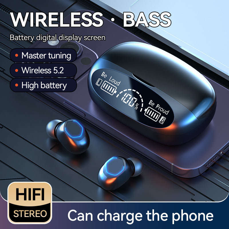 Wireless Earbuds with HiFi Sound, Noise Cancelling Call Technology, Mirror Screen Real-Time Battery Display, and Single Earbud Power Indicator