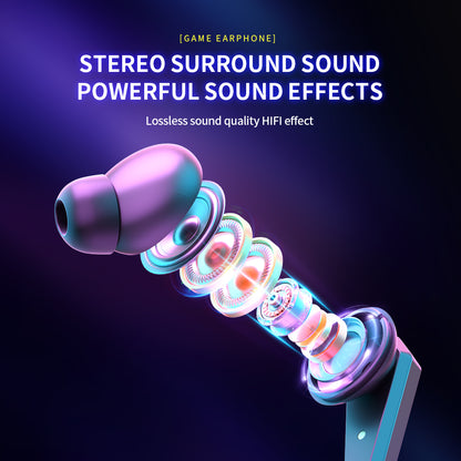 Wireless Earbuds with Colorful Mood Lights, Bluetooth 5.2, HD Calling, Dual-Mode Switching for Gaming & Music, Wireless Charging Headphones,Free Switching Between Single Ear and Double Ear