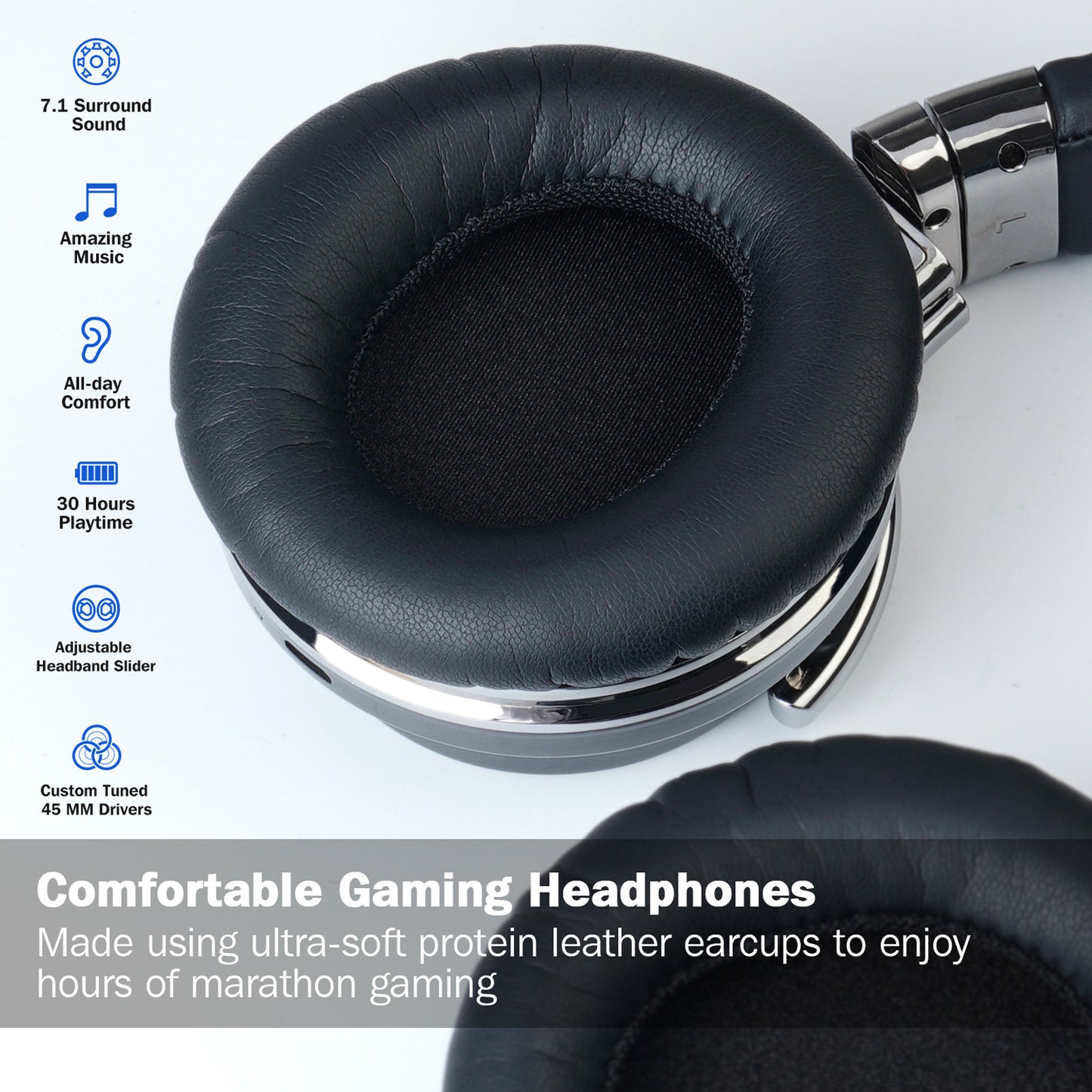 Sunsonics Active Noise Cancelling Bluetooth Headphones with Microphone Deep Bass Wireless Comfortable Protein Earpads, 30 Hours Playtime