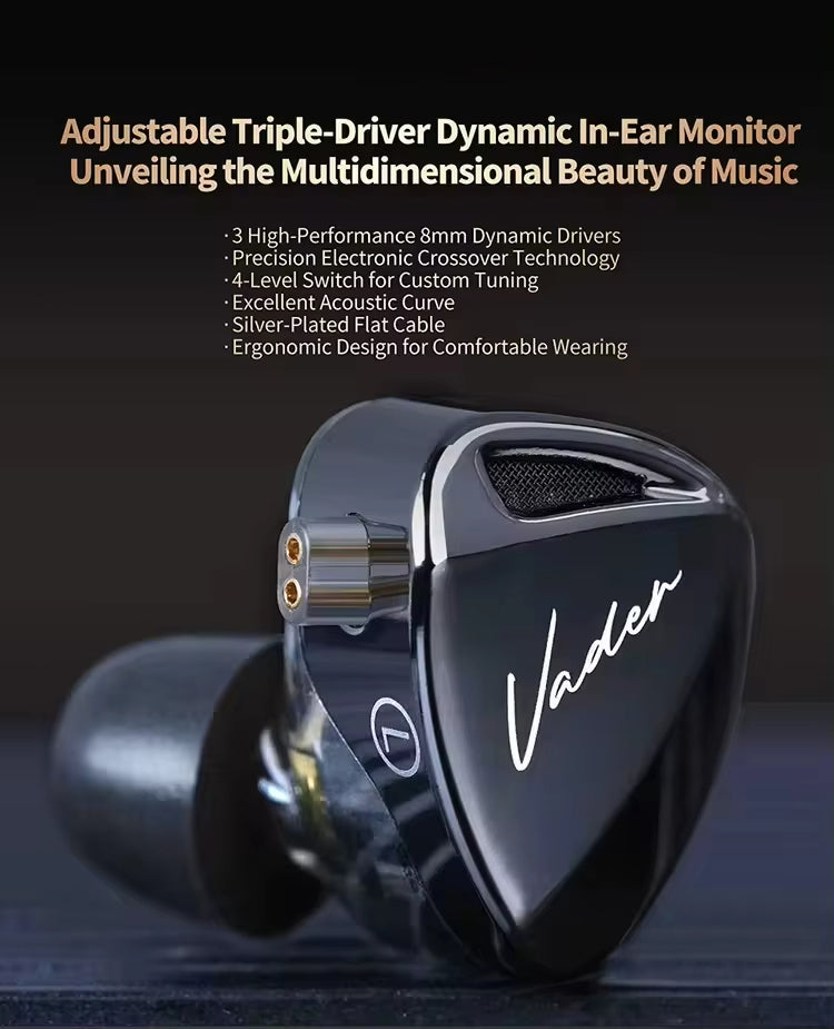 Sunsonics Adjustable Triple-Driver Dynamic In-Ear Monitor Stage Performance 4 Switch Tunable Earphone Earbuds