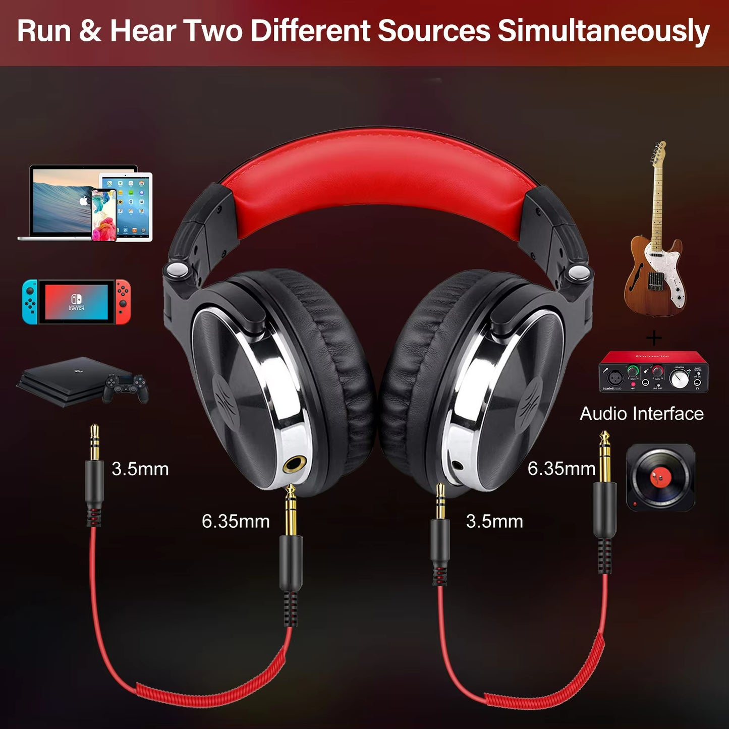 Sunsonics Over Ear Wired HiFi Professional Studios DJ Headphones Gaming Headset With Microphone