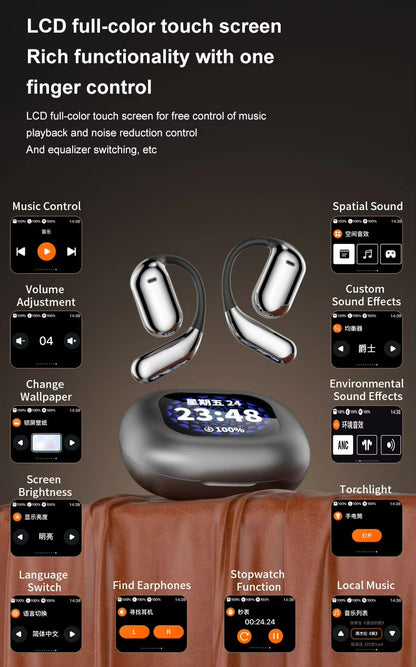 Sunsonics Ows Headset With Touch Screen Air Conduction Max Portable Audio Player Mic Earhook Wireless Bluetooth Earphone