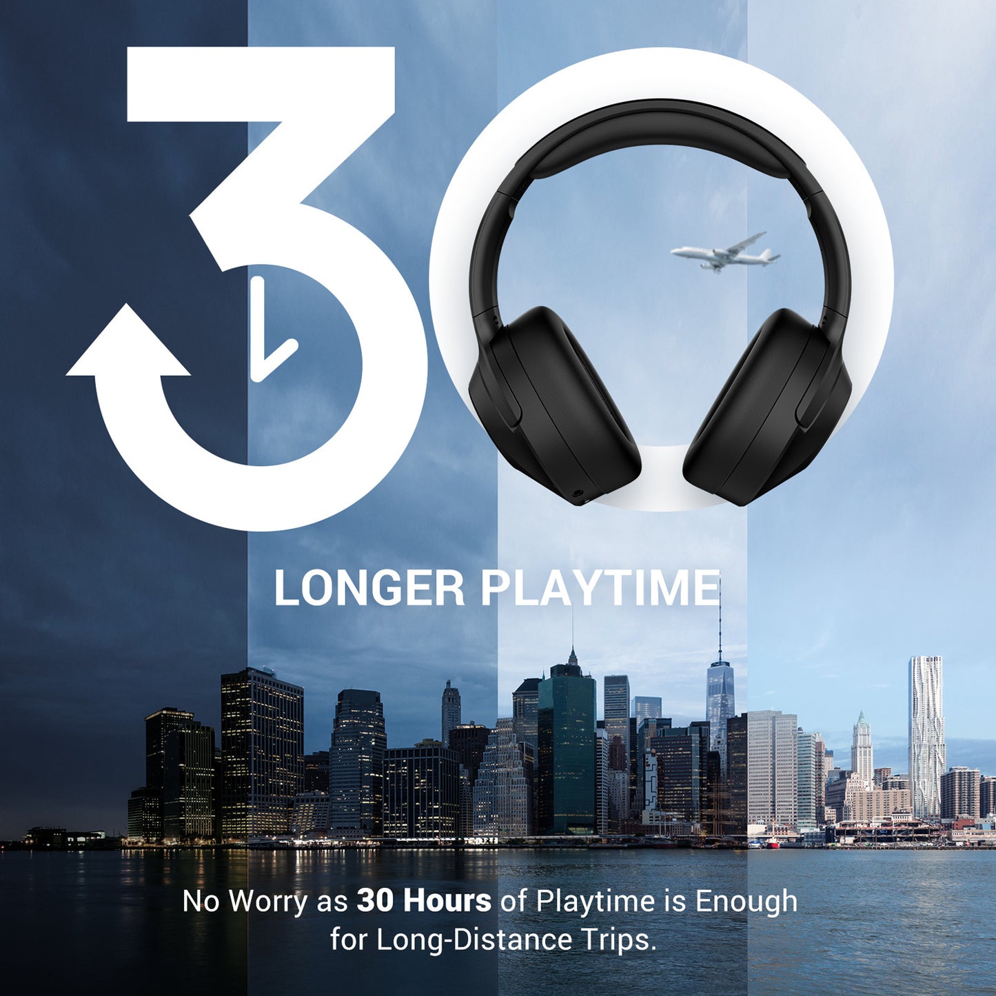 Sunsonics High-quality Hybrid Noise Cancelling Headphones Wireless Headset Playtime 30H BT 5.4 Over-ear Headphones with Deep Bass