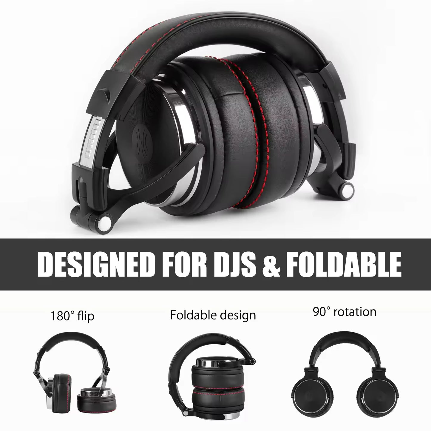 Sunsonics Wired DJ Headphone Over Ear Premium Ear Cushion Studio Headphone with 50mm Driver 3.5mm/6.35mm Plug