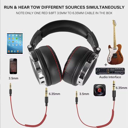 Sunsonics Wired DJ Headphone Over Ear Premium Ear Cushion Studio Headphone with 50mm Driver 3.5mm/6.35mm Plug