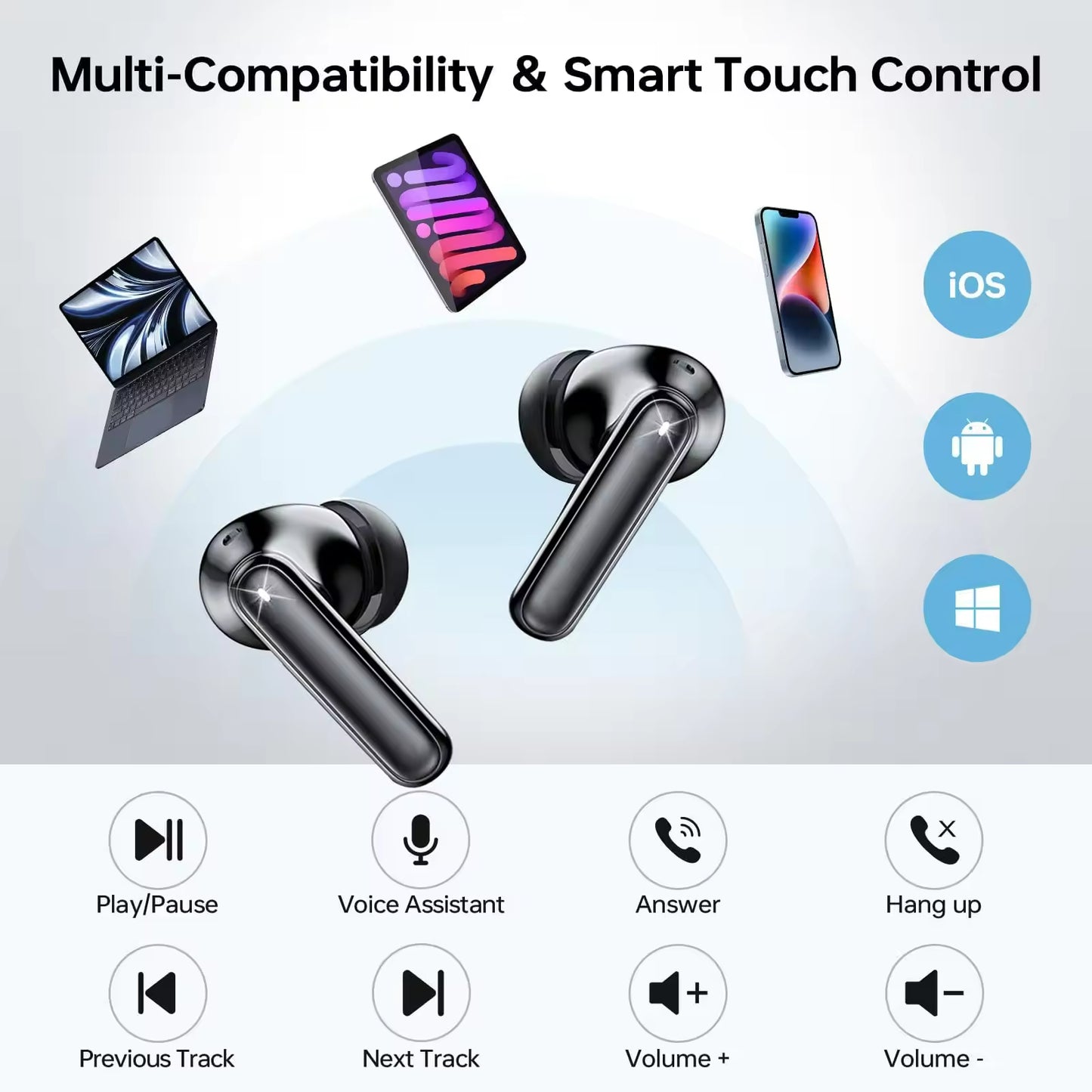 Sunsonics Tws ANC ENC Call Noise Reduction Smart Control Wireless Bluetooth Earphone Earbuds for Smart Phone