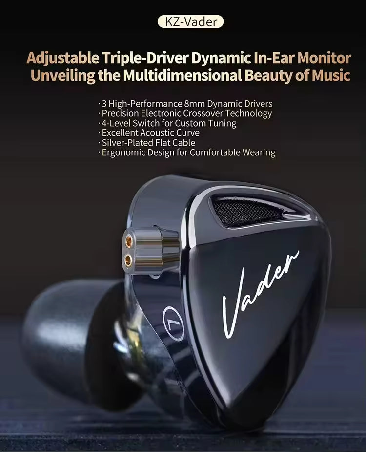 Sunsonics Adjustable Triple-Driver Dynamic In-Ear Monitor Stage Performance 4 Switch Tunable Earphone Earbuds