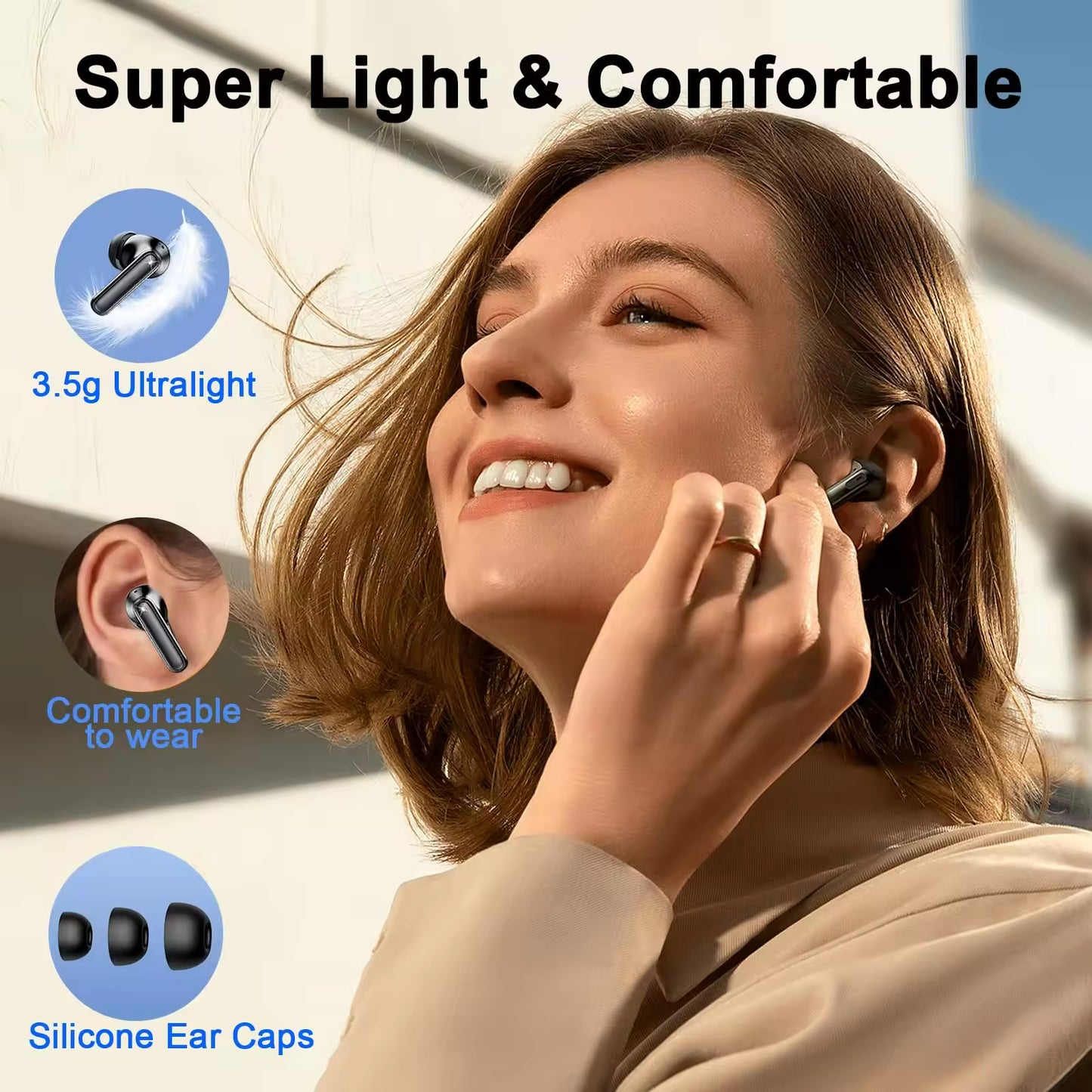 Sunsonics Tws ANC ENC Call Noise Reduction Smart Control Wireless Bluetooth Earphone Earbuds for Smart Phone