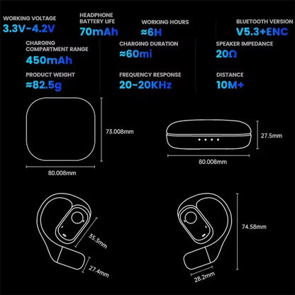 Sunsonics  OWS Open Ear Hook Sports Electronics Bluetooth ENC Noise Reduction Air Bone Conduction Handsfree Wireless Earphone