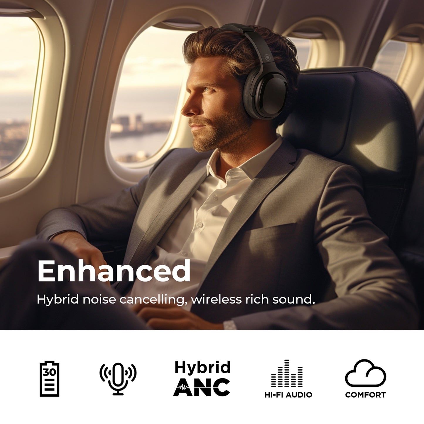 Sunsonics Hybrid Active Noise Cancelling Headphones ANC BT5.4 with Microphone Deep Bass and 30h Playtime