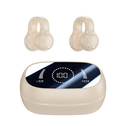 Open Ear Earbuds with Wireless 5.3, Clip-On Design, Ear Hooks for Sports Comfort, Power Display Screen, Long Battery Life, and Privacy-Focused Directional Sound