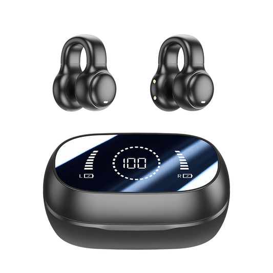 Open Ear Earbuds with Wireless 5.3, Clip-On Design, Ear Hooks for Sports Comfort, Power Display Screen, Long Battery Life, and Privacy-Focused Directional Sound